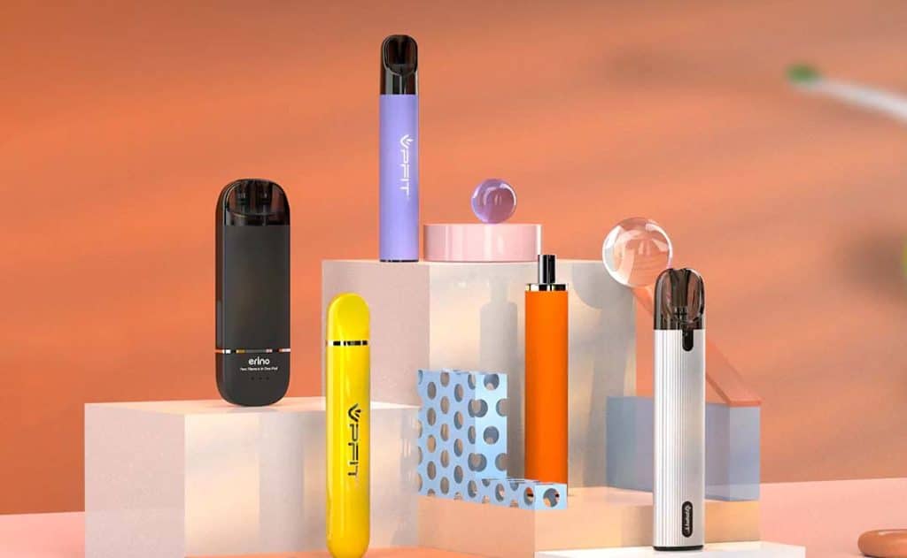 group of pod systems and disposable bar salts vapes